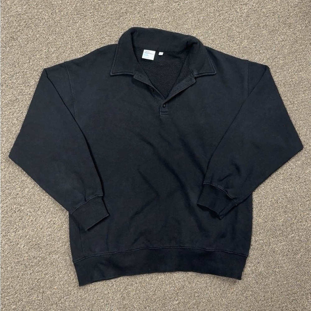 TNA Aritzia Black Oversized Polo Quarter Button Sweatshirt in Black